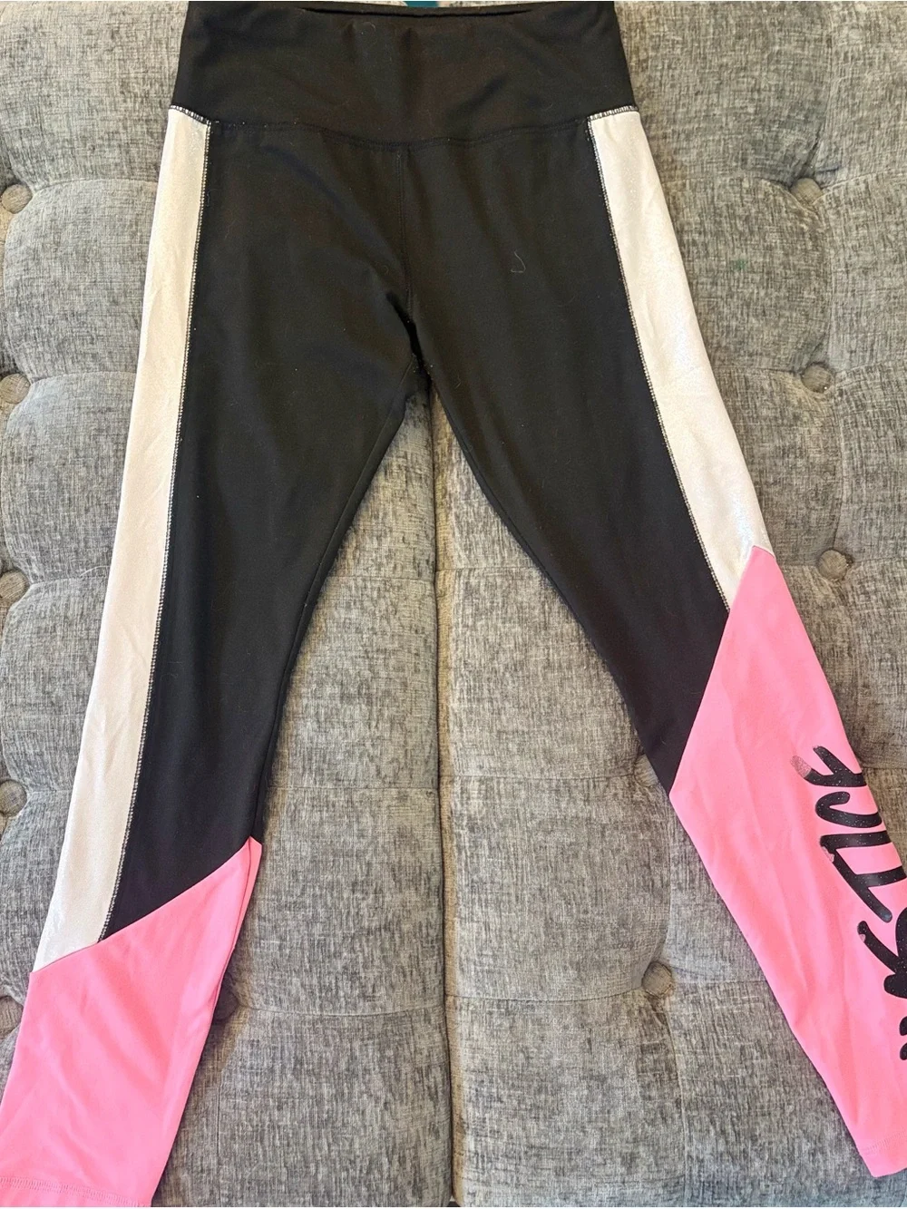 Justice Pink & Black Active Leggings and Pink Tee Set